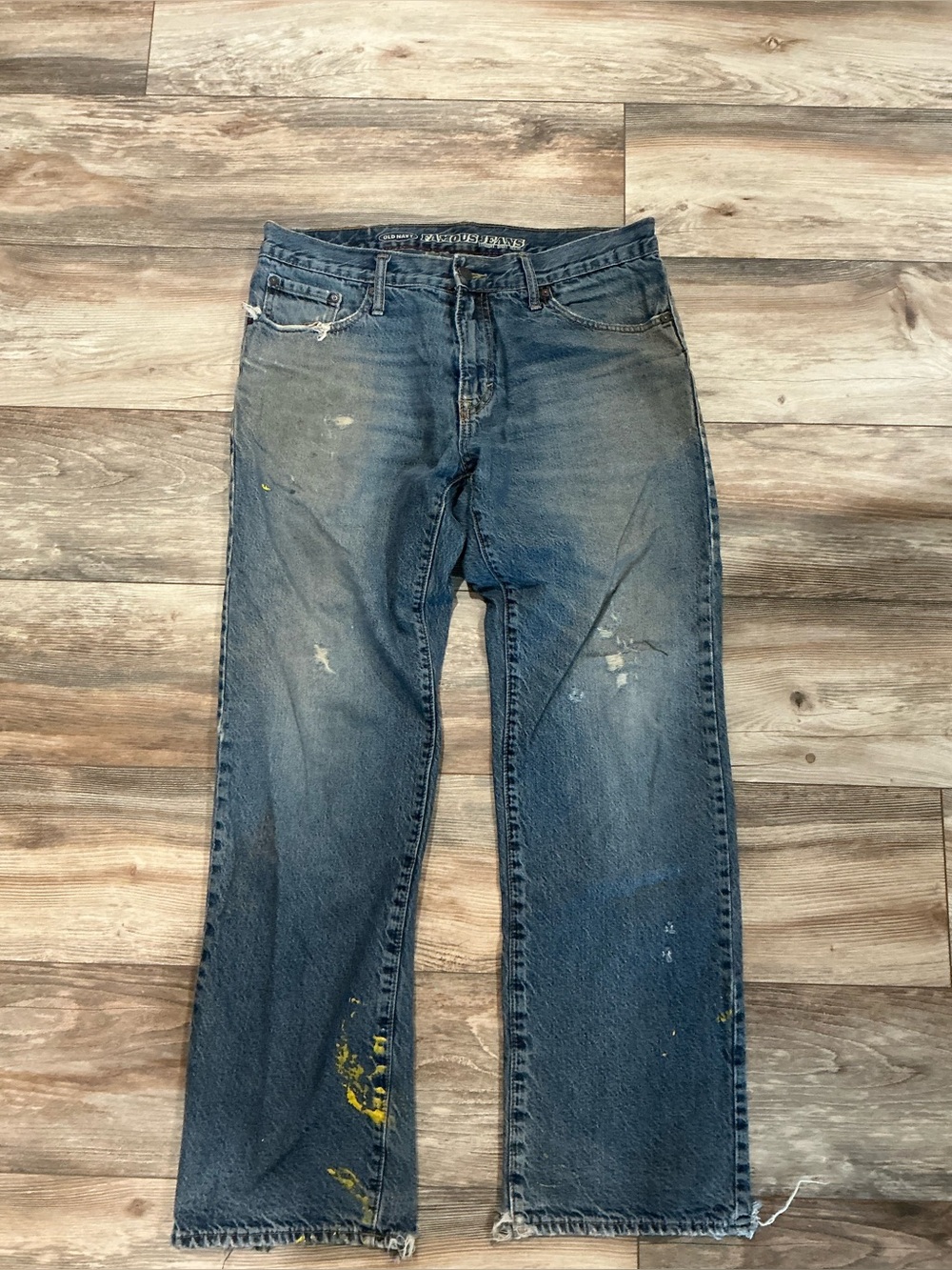 Men's Blue Distressed Paint-Splatter Jeans 33x32